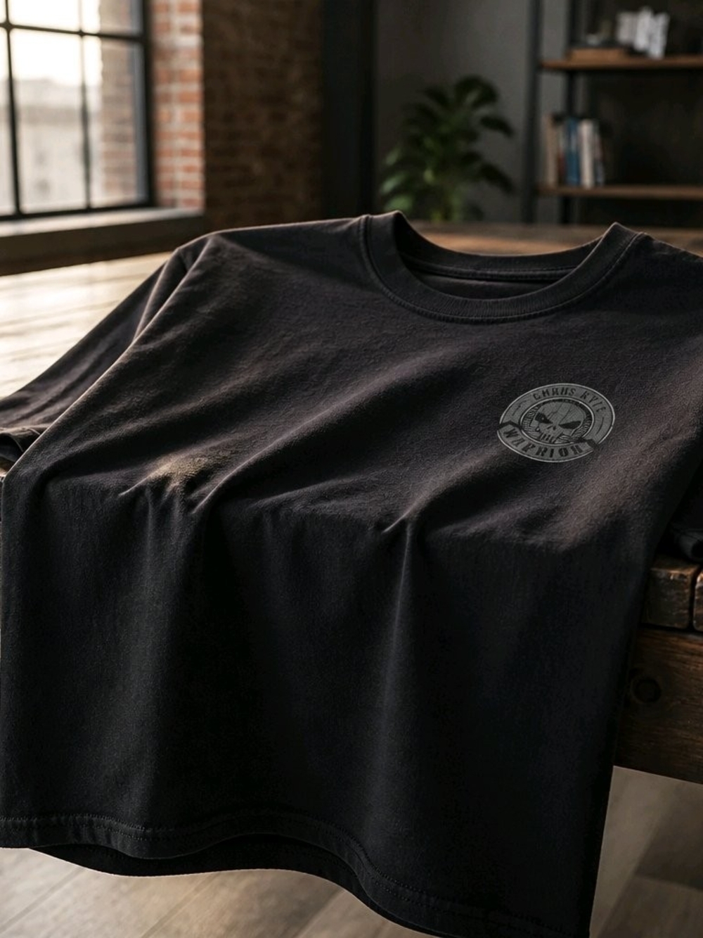 Men's Black Crew Neck Graphic Tee with Subtle Chest Emblem